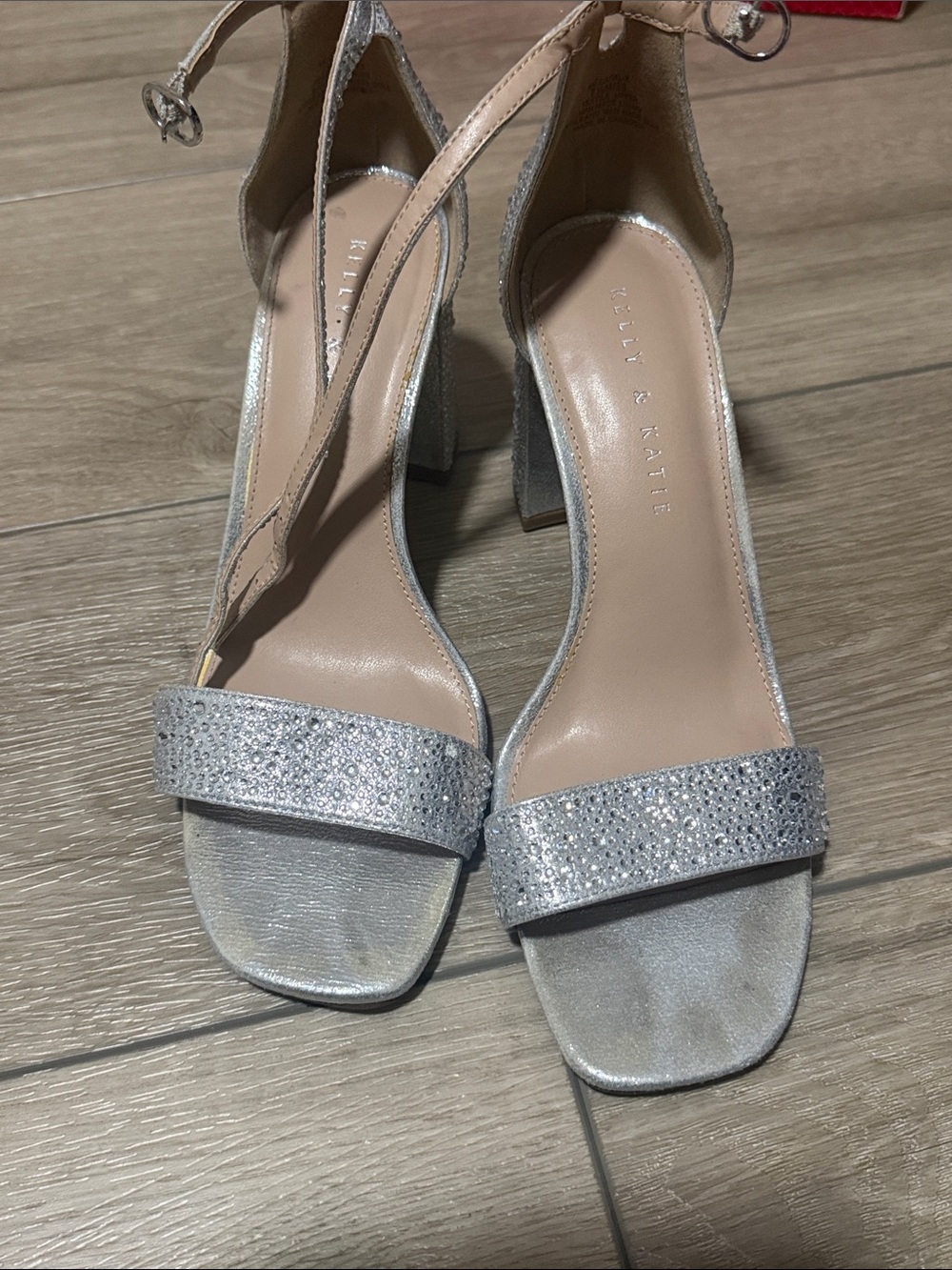 Kelly & Katie Silver Glitter Ankle-Strap Block Heels